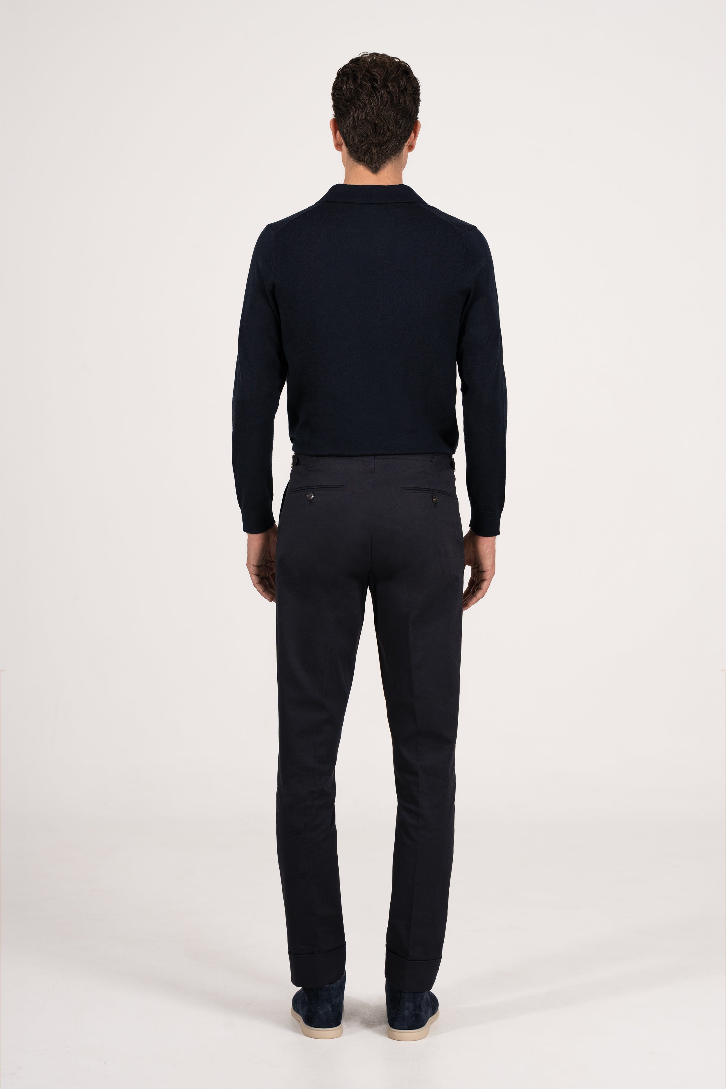 COTTON STRETCH PLEAT TROUSER MARINO