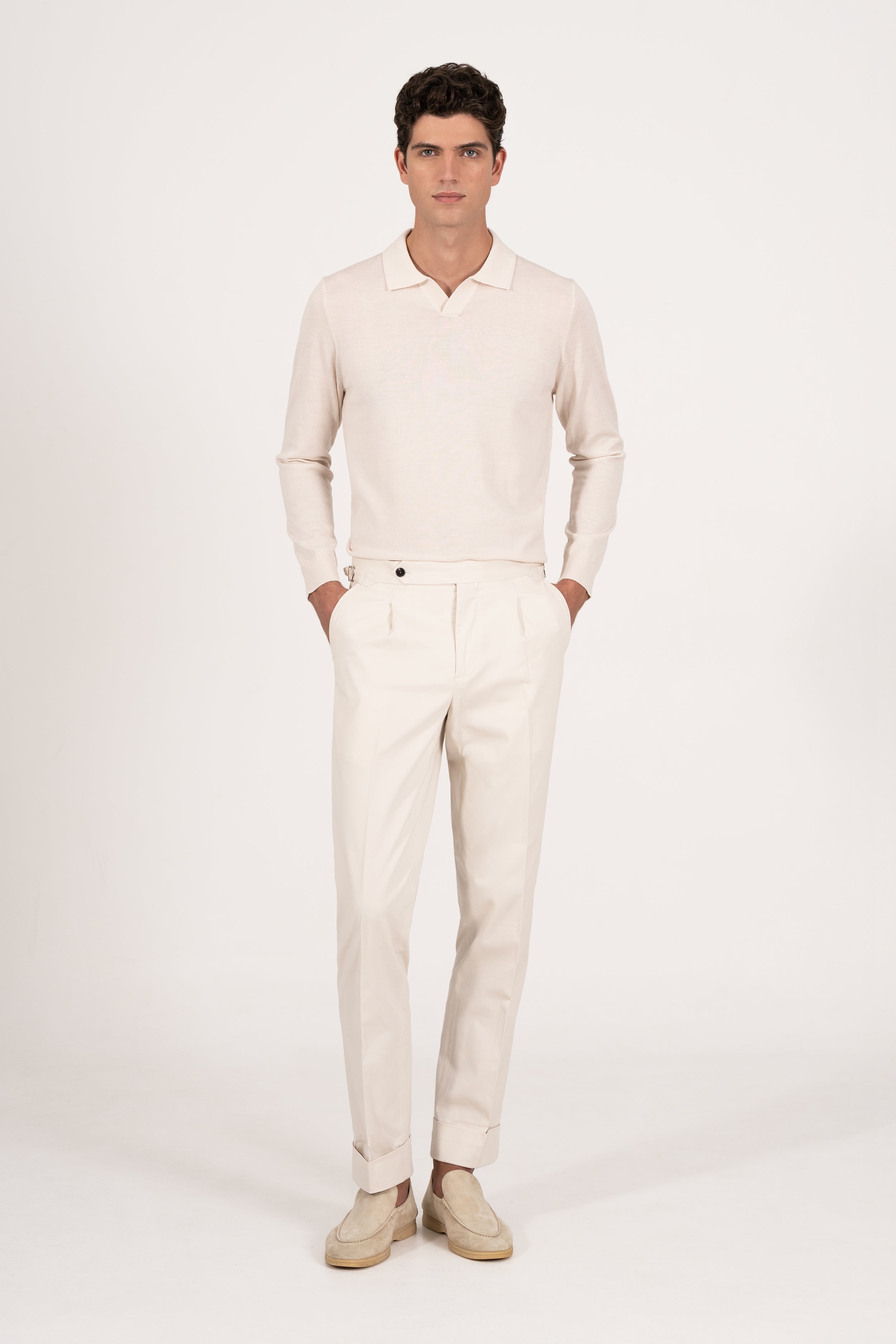 COTTON STRETCH PLEAT TROUSER CRUDO