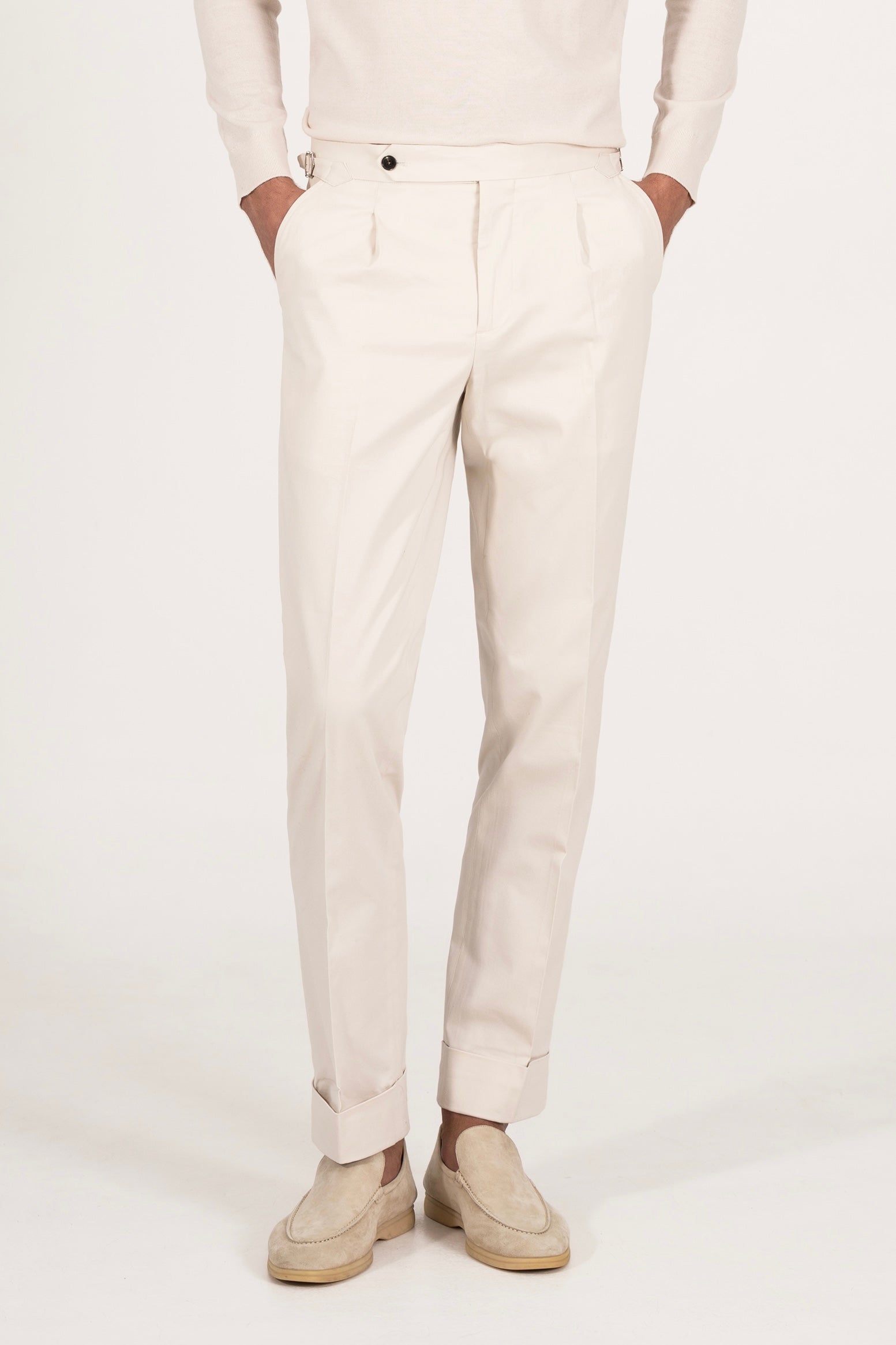 COTTON STRETCH PLEAT TROUSER CRUDO
